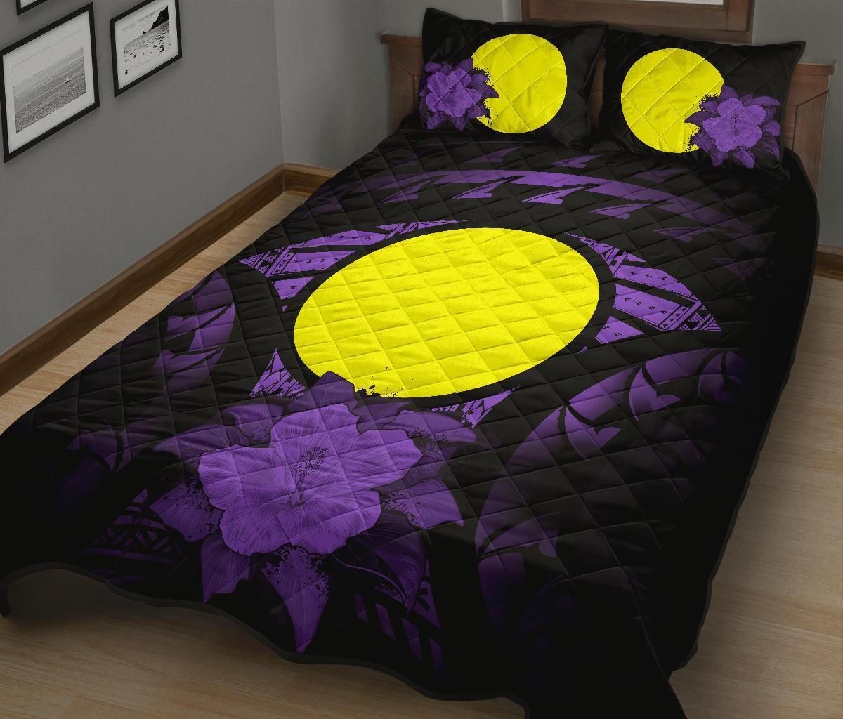 Palau Polynesian Quilt Bed Set Hibiscus Purple