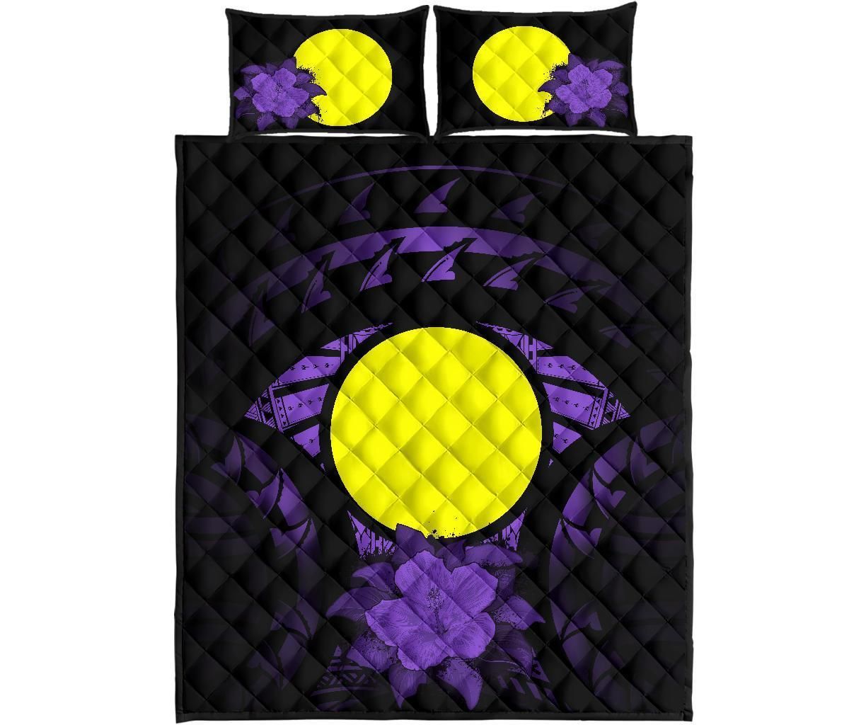 Palau Polynesian Quilt Bed Set Hibiscus Purple