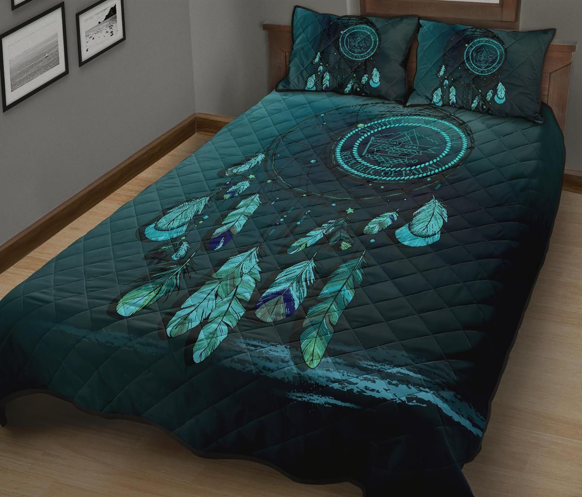 Palau Polynesian Quilt Bed Set Dreamcatcher Blue