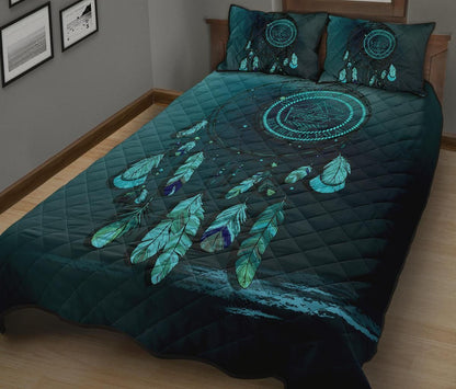 Palau Polynesian Quilt Bed Set Dreamcatcher Blue