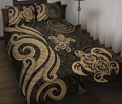 Palau Quilt Bed Set - Gold Tentacle Turtle