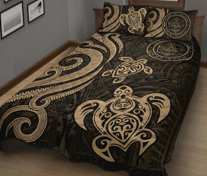 Palau Quilt Bed Set - Gold Tentacle Turtle