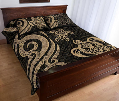 Palau Quilt Bed Set - Gold Tentacle Turtle
