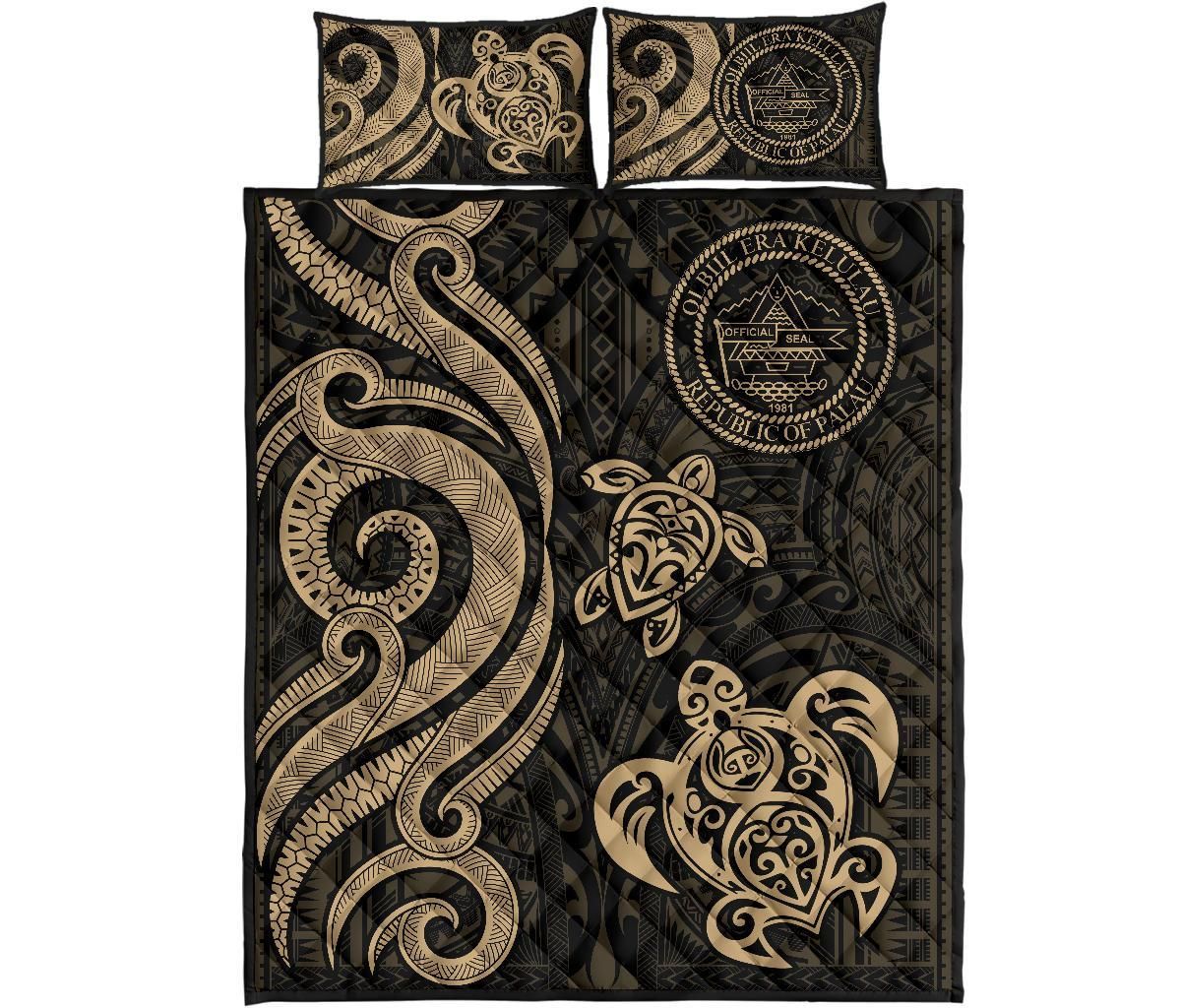 Palau Quilt Bed Set - Gold Tentacle Turtle