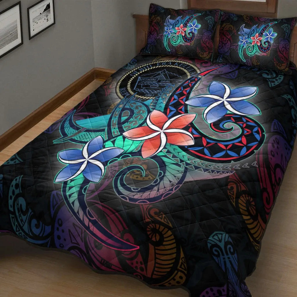Palau Quilt Bed Set - Plumeria Flowers Style