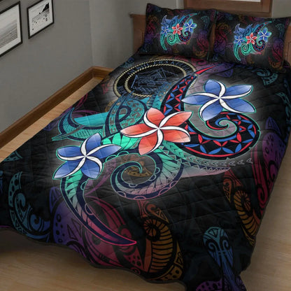Palau Quilt Bed Set - Plumeria Flowers Style