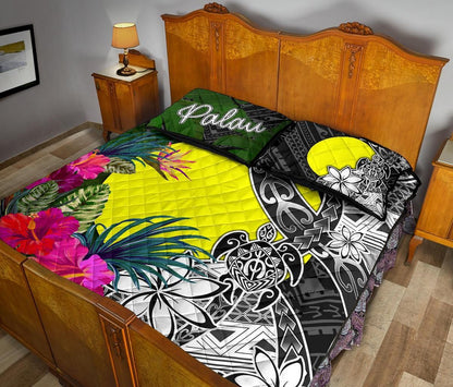 Palau Quilt Bed Set - Turtle Plumeria Banana Leaf