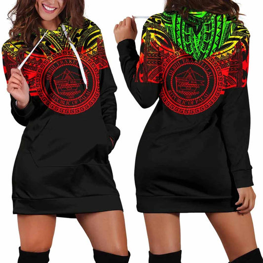 Palau Female Hoodie Dress - Palau Coat Of Arms Polynesian Reggae Color