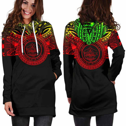 Palau Female Hoodie Dress - Palau Coat Of Arms Polynesian Reggae Color