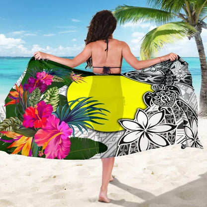 Palau Sarong White - Turtle Plumeria Banana Leaf