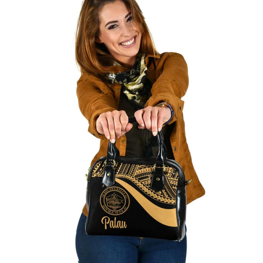 Palau Shoulder Handbag - Gold Polynesian Tentacle Tribal Pattern Crest
