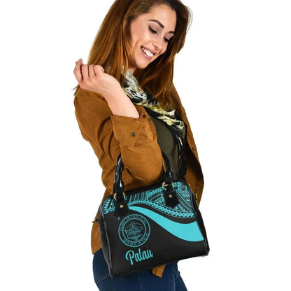 Palau Shoulder Handbag - Turquoise Polynesian Tentacle Tribal Pattern Crest