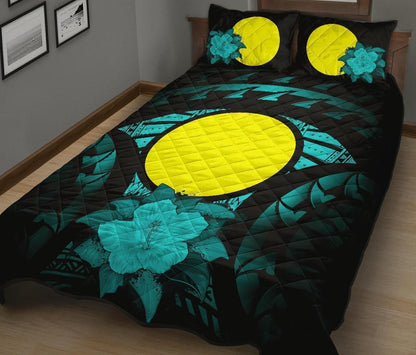 Palau Polynesian Quilt Bed Set Hibiscus Turquoise