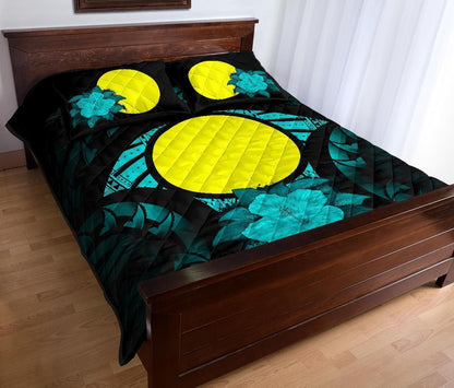 Palau Polynesian Quilt Bed Set Hibiscus Turquoise
