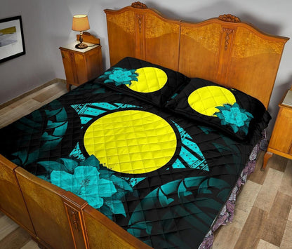 Palau Polynesian Quilt Bed Set Hibiscus Turquoise