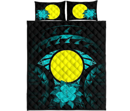 Palau Polynesian Quilt Bed Set Hibiscus Turquoise