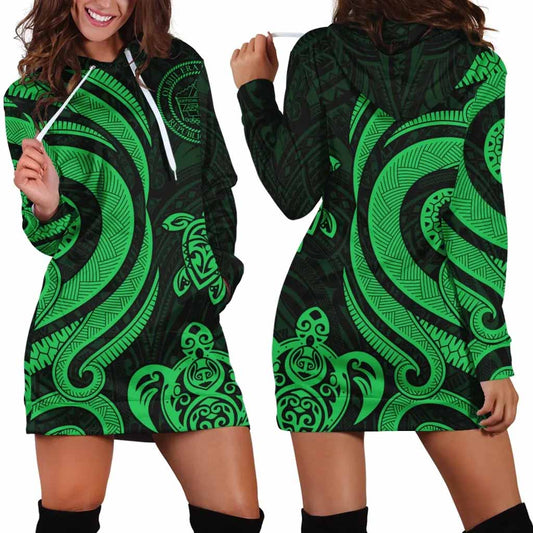 Palau Female Hoodie Dress - Green Tentacle Turtle