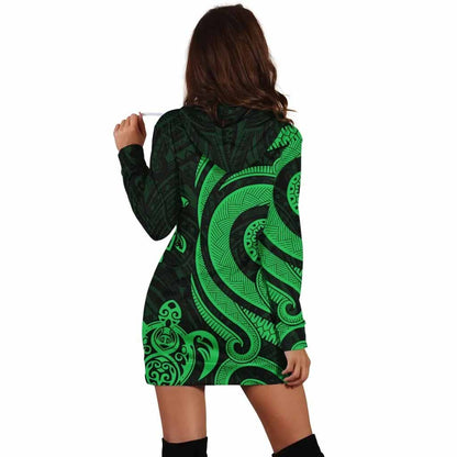 Palau Female Hoodie Dress - Green Tentacle Turtle