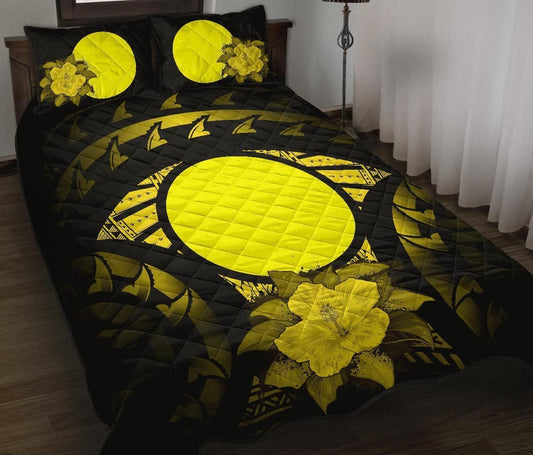 Palau Polynesian Quilt Bed Set Hibiscus Yellow