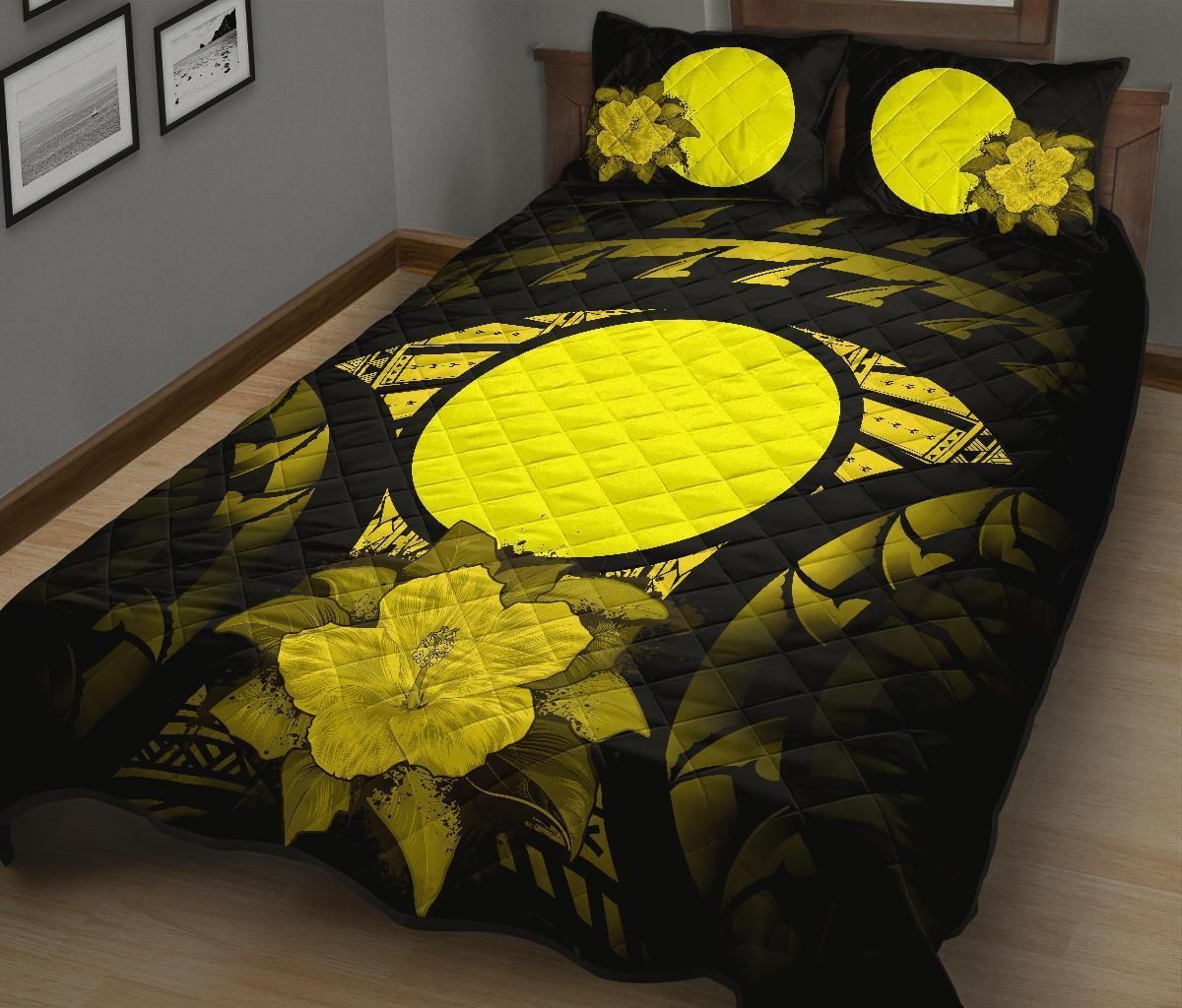 Palau Polynesian Quilt Bed Set Hibiscus Yellow