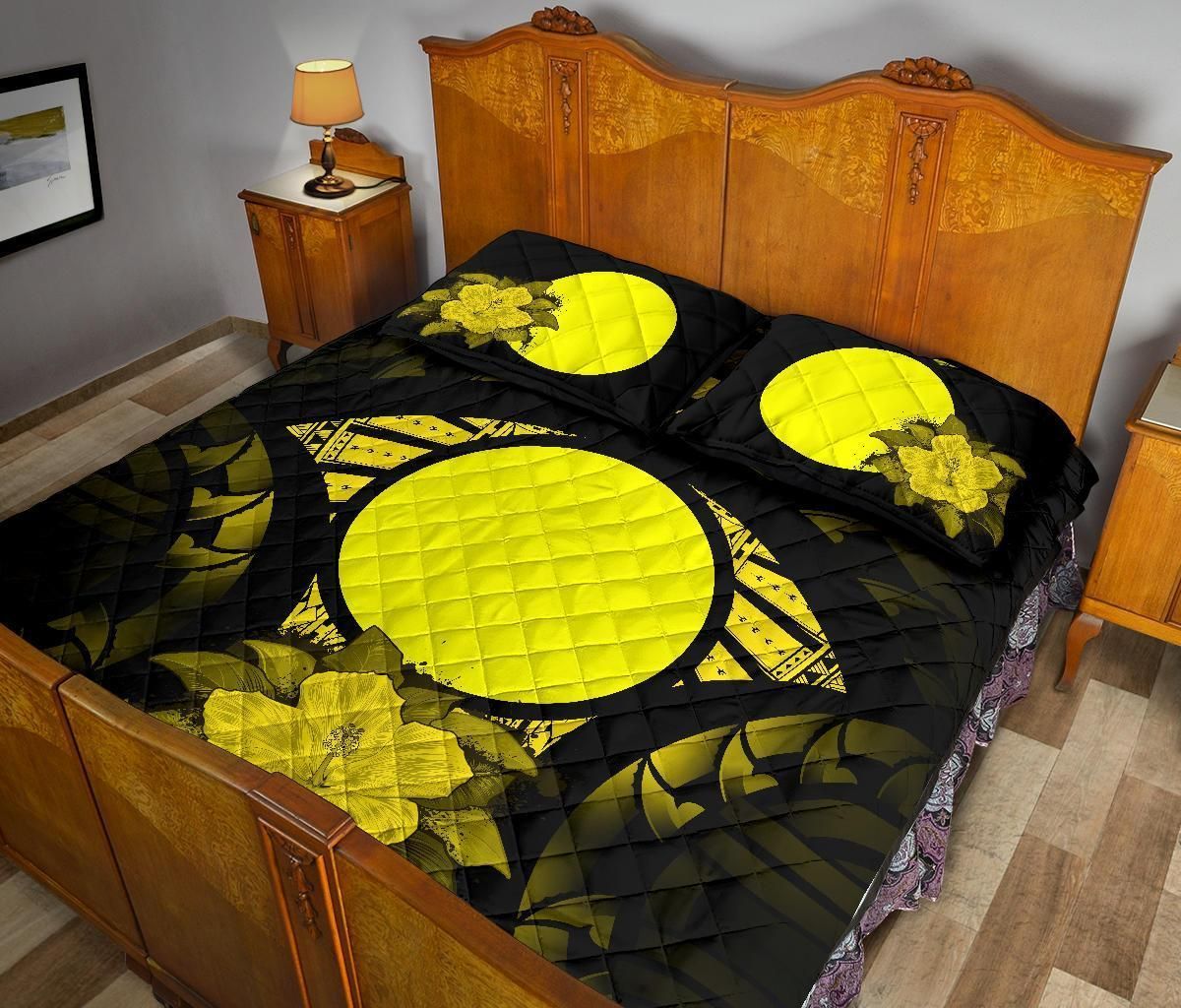Palau Polynesian Quilt Bed Set Hibiscus Yellow