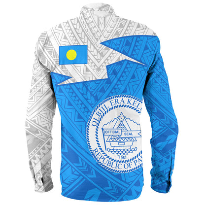 Palau Long Sleeve Shirt Polynesian Tattoo Flag And Coat Of Arms