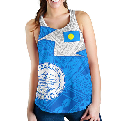 Palau Women Tank Polynesian Tattoo Flag And Coat Of Arms