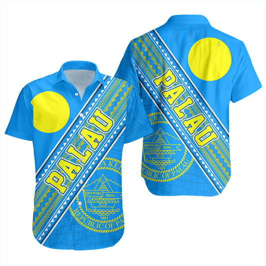 Palau Short Sleeve Shirt Flag And Coat Of Arms