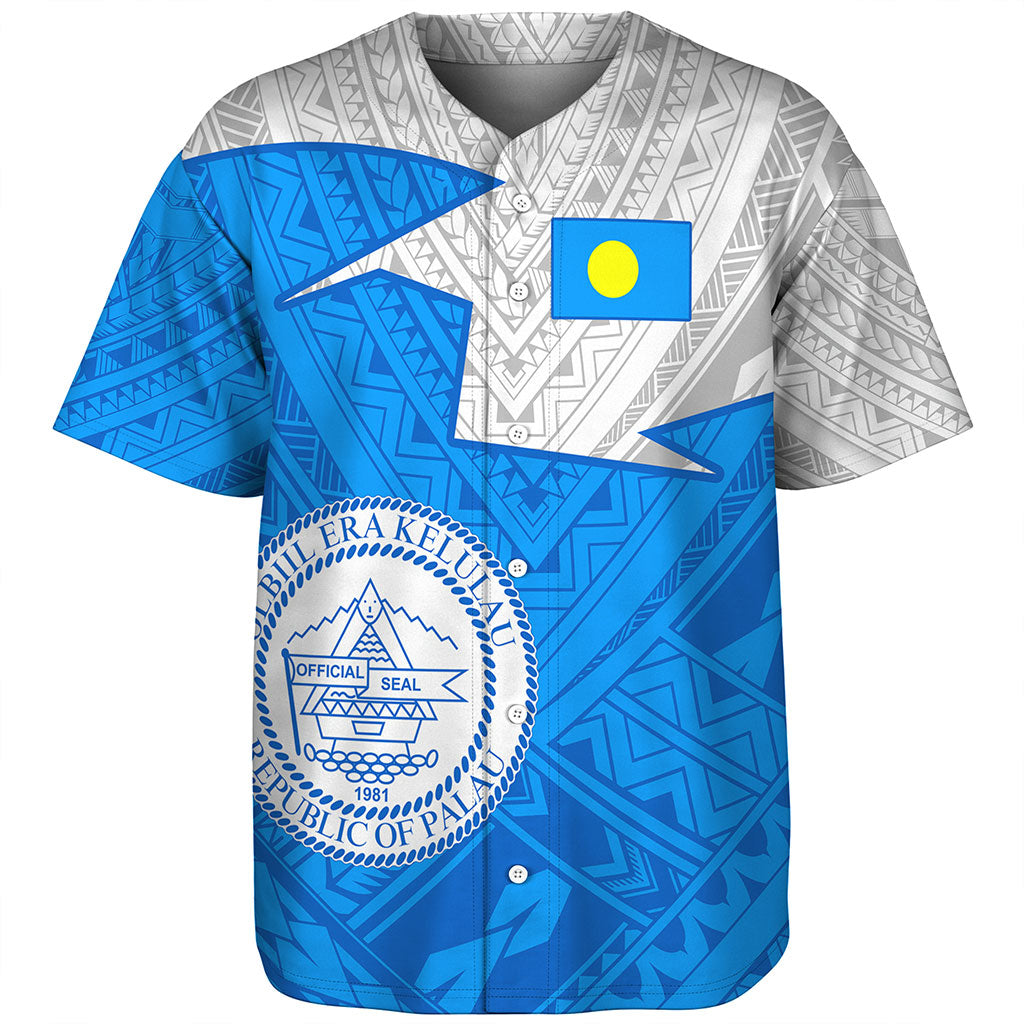 Palau Baseball Shirt Polynesian Tattoo Flag And Coat Of Arms