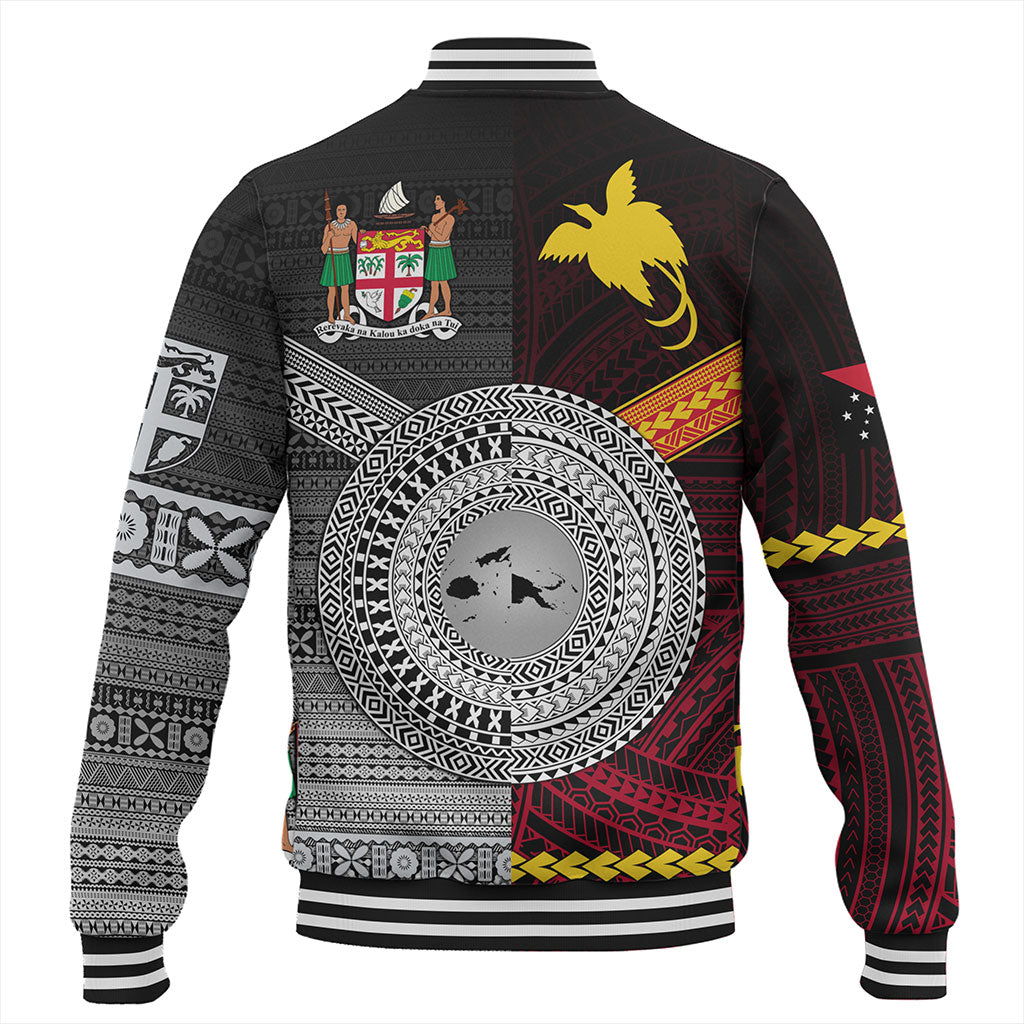 Fiji And Papua Baseball Jacket Polynesian And Tapa Together