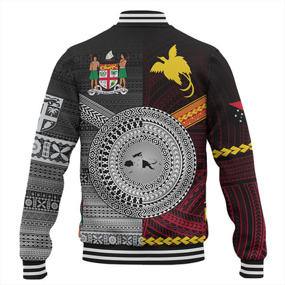 Fiji And Papua Baseball Jacket Polynesian And Tapa Together