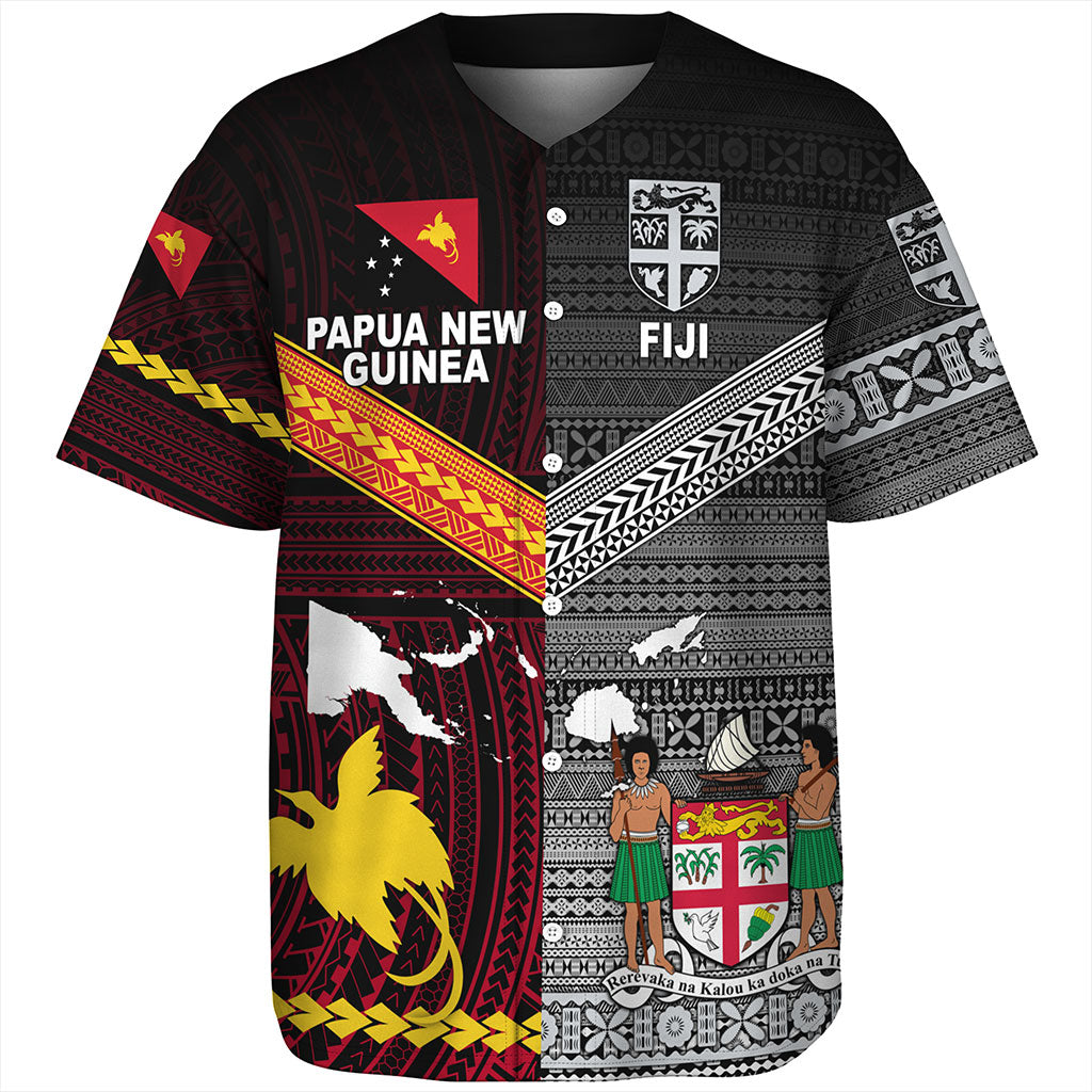 Fiji And Papua Baseball Shirt Polynesian And Tapa Together