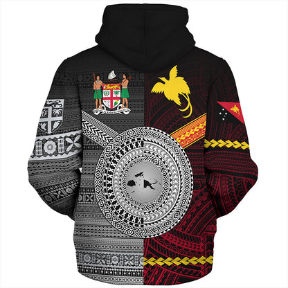 Fiji And Papua Sherpa Hoodie Polynesian And Tapa Together