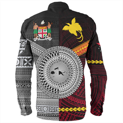 Fiji And Papua Long Sleeve Shirt Polynesian And Tapa Together