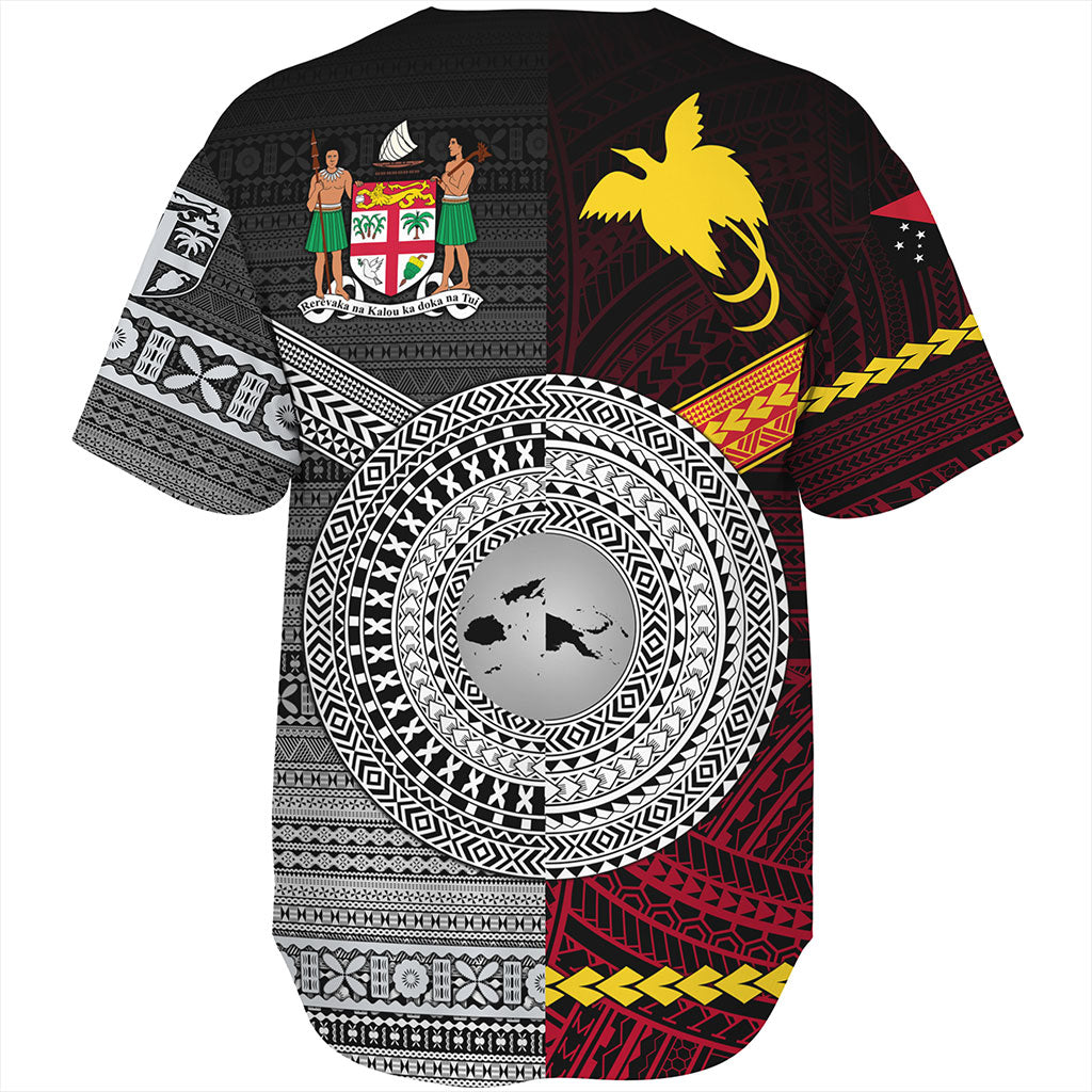 Fiji And Papua Baseball Shirt Polynesian And Tapa Together