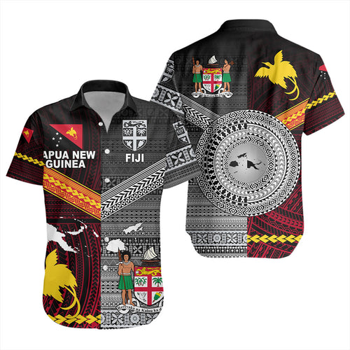 Fiji And Papua Short Sleeve Shirt Polynesian And Tapa Together