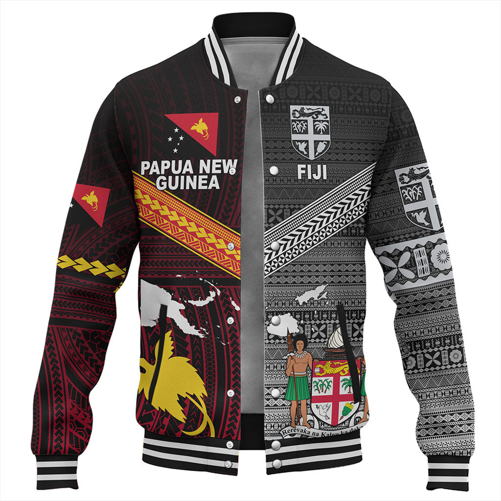 Fiji And Papua Baseball Jacket Polynesian And Tapa Together