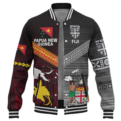 Fiji And Papua Baseball Jacket Polynesian And Tapa Together