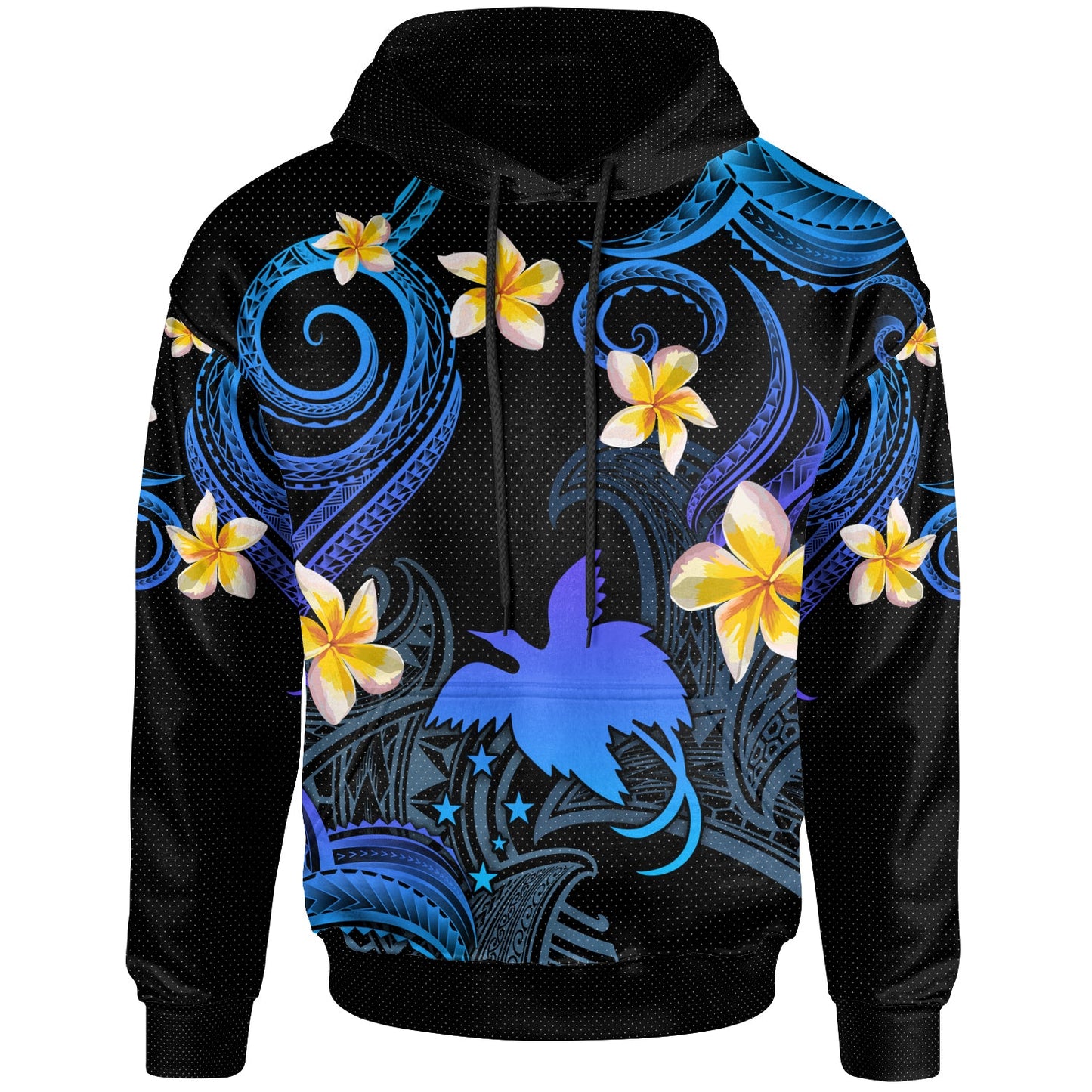 Papua New Guinea Hoodie - Custom Personalised Polynesian Waves with Plumeria Flowers (Blue)