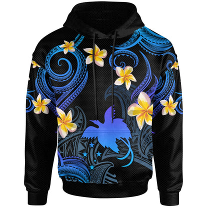 Papua New Guinea Hoodie - Custom Personalised Polynesian Waves with Plumeria Flowers (Blue)