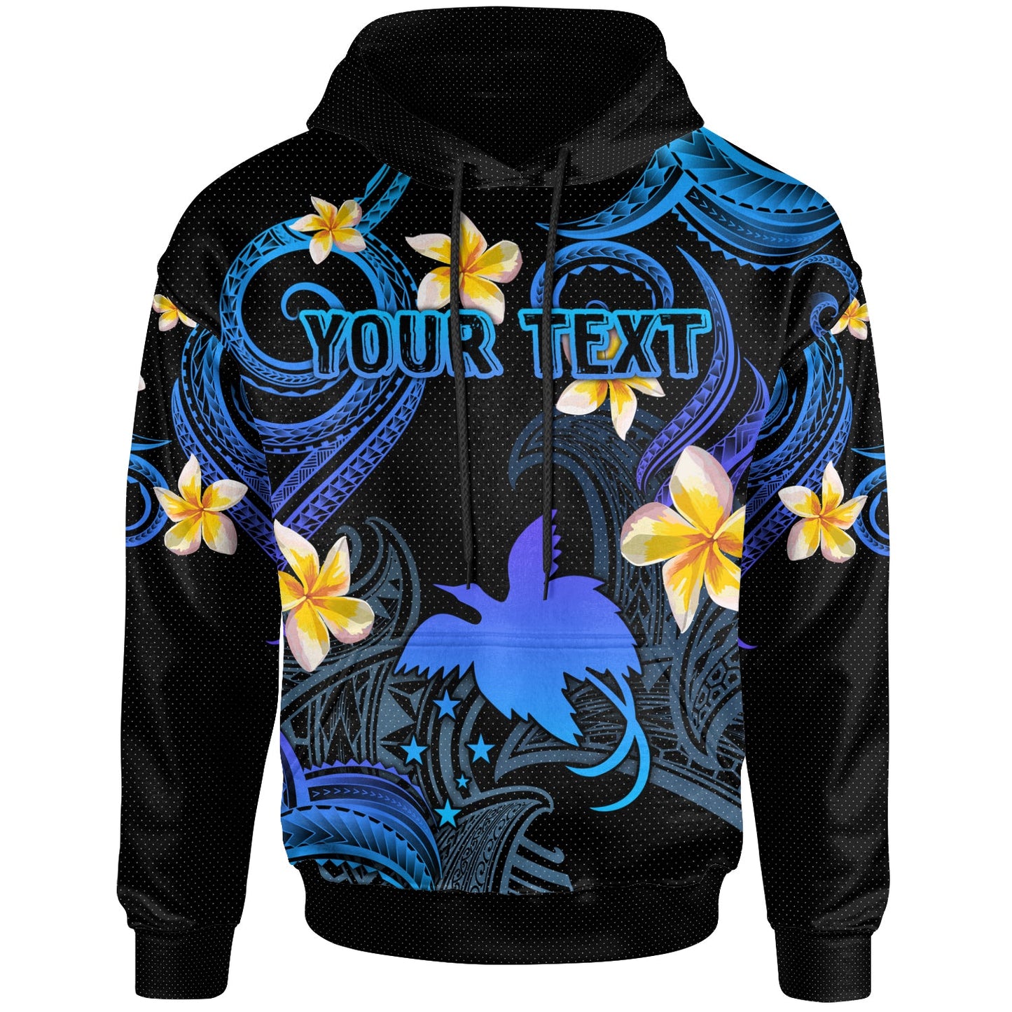 Papua New Guinea Hoodie - Custom Personalised Polynesian Waves with Plumeria Flowers (Blue)