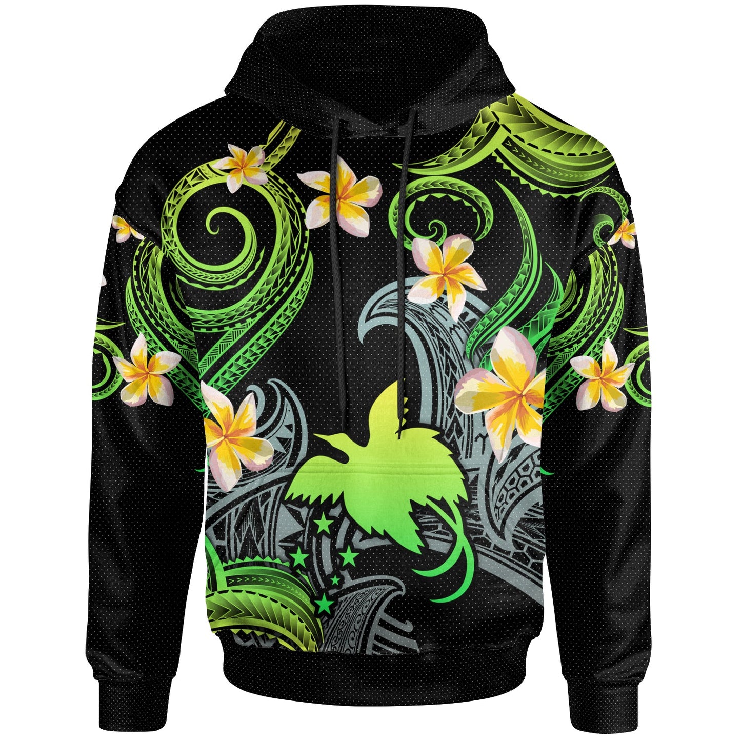 Papua New Guinea Hoodie - Custom Personalised Polynesian Waves with Plumeria Flowers (Green)