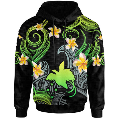 Papua New Guinea Hoodie - Custom Personalised Polynesian Waves with Plumeria Flowers (Green)