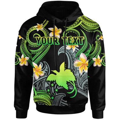 Papua New Guinea Hoodie - Custom Personalised Polynesian Waves with Plumeria Flowers (Green)