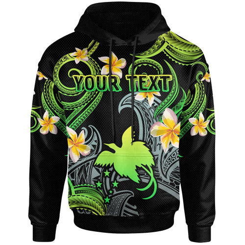 Papua New Guinea Hoodie - Custom Personalised Polynesian Waves with Plumeria Flowers (Green)