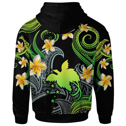 Papua New Guinea Hoodie - Custom Personalised Polynesian Waves with Plumeria Flowers (Green)