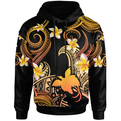 Papua New Guinea Hoodie - Custom Personalised Polynesian Waves with Plumeria Flowers (Orange)