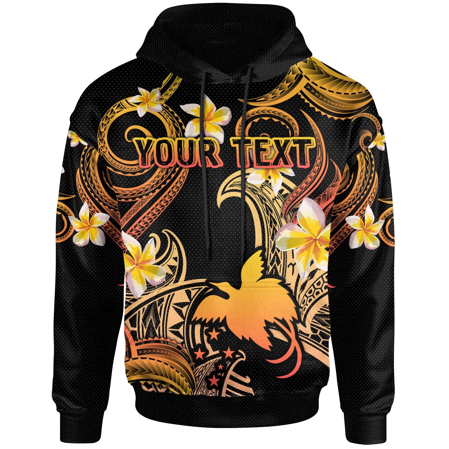 Papua New Guinea Hoodie - Custom Personalised Polynesian Waves with Plumeria Flowers (Orange)