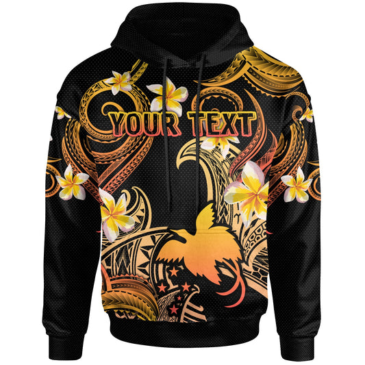 Papua New Guinea Hoodie - Custom Personalised Polynesian Waves with Plumeria Flowers (Orange)