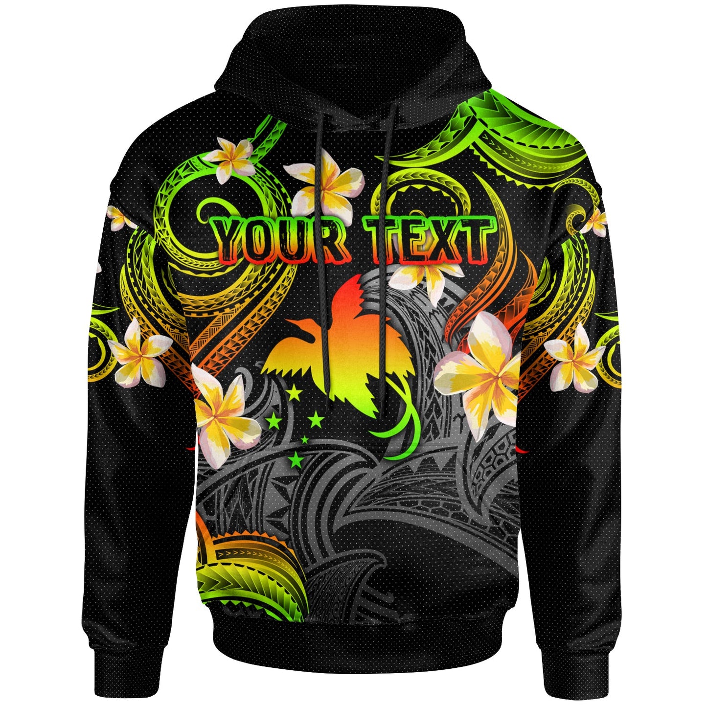 Papua New Guinea Hoodie - Custom Personalised Polynesian Waves with Plumeria Flowers (Reggae)